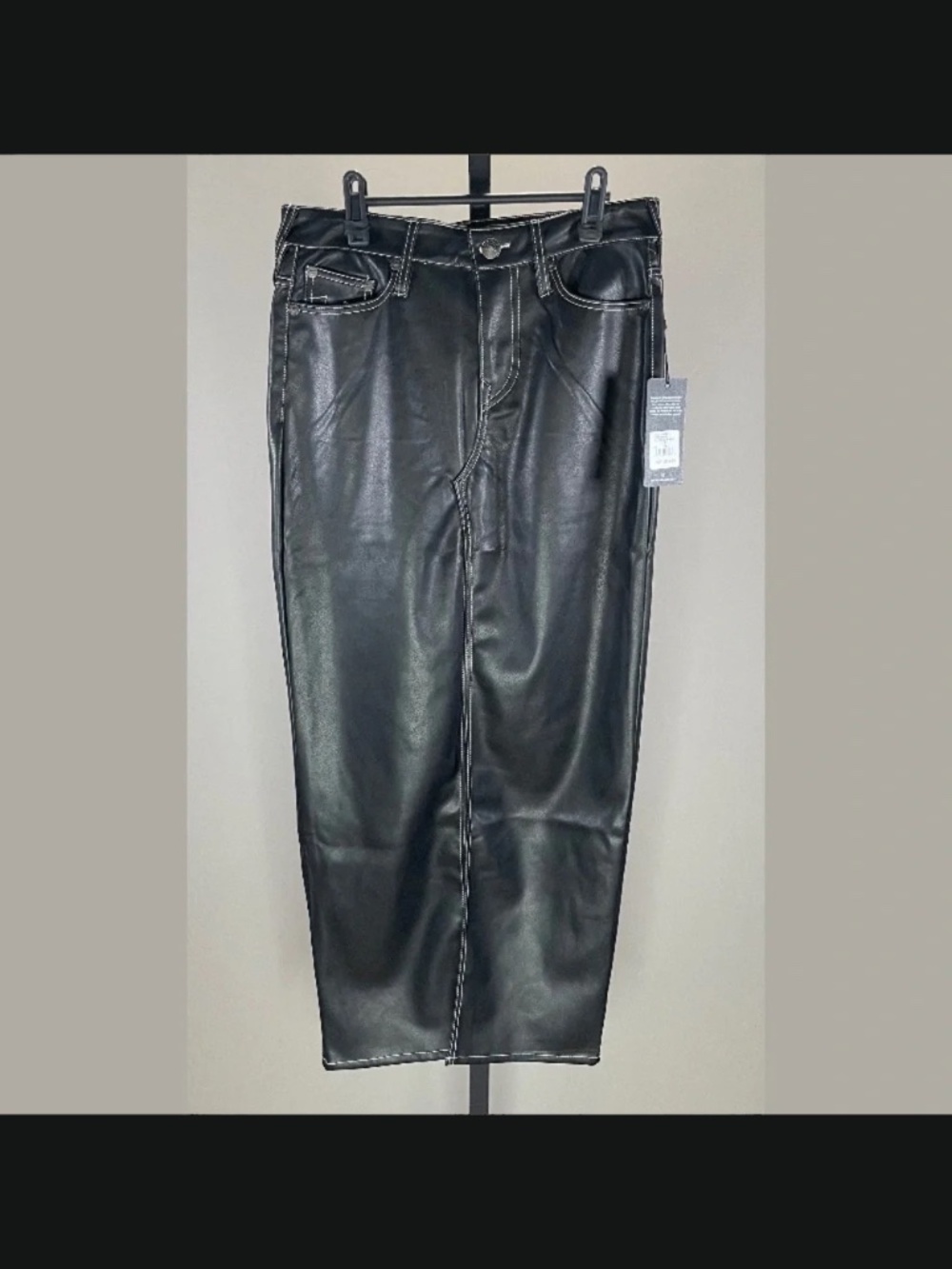 NEW True Religion Skirt Womens 25 black faux leather maxi pencil moto city goth